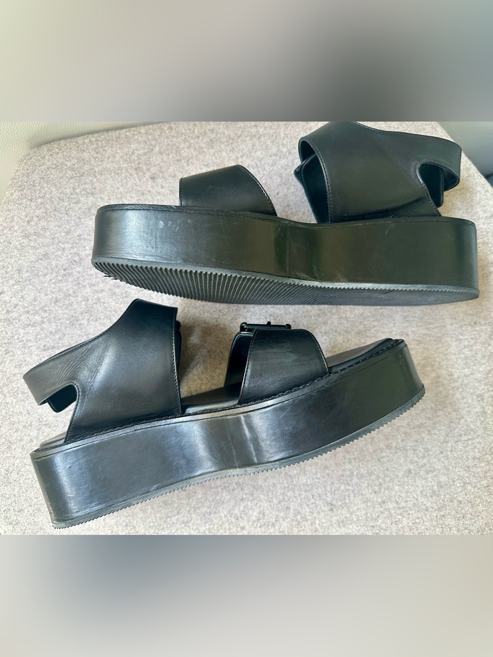 ANN DEMEULEMEESTER Italy black leather flatform platform buckled sandals sz 40 - Picture 9 of 10